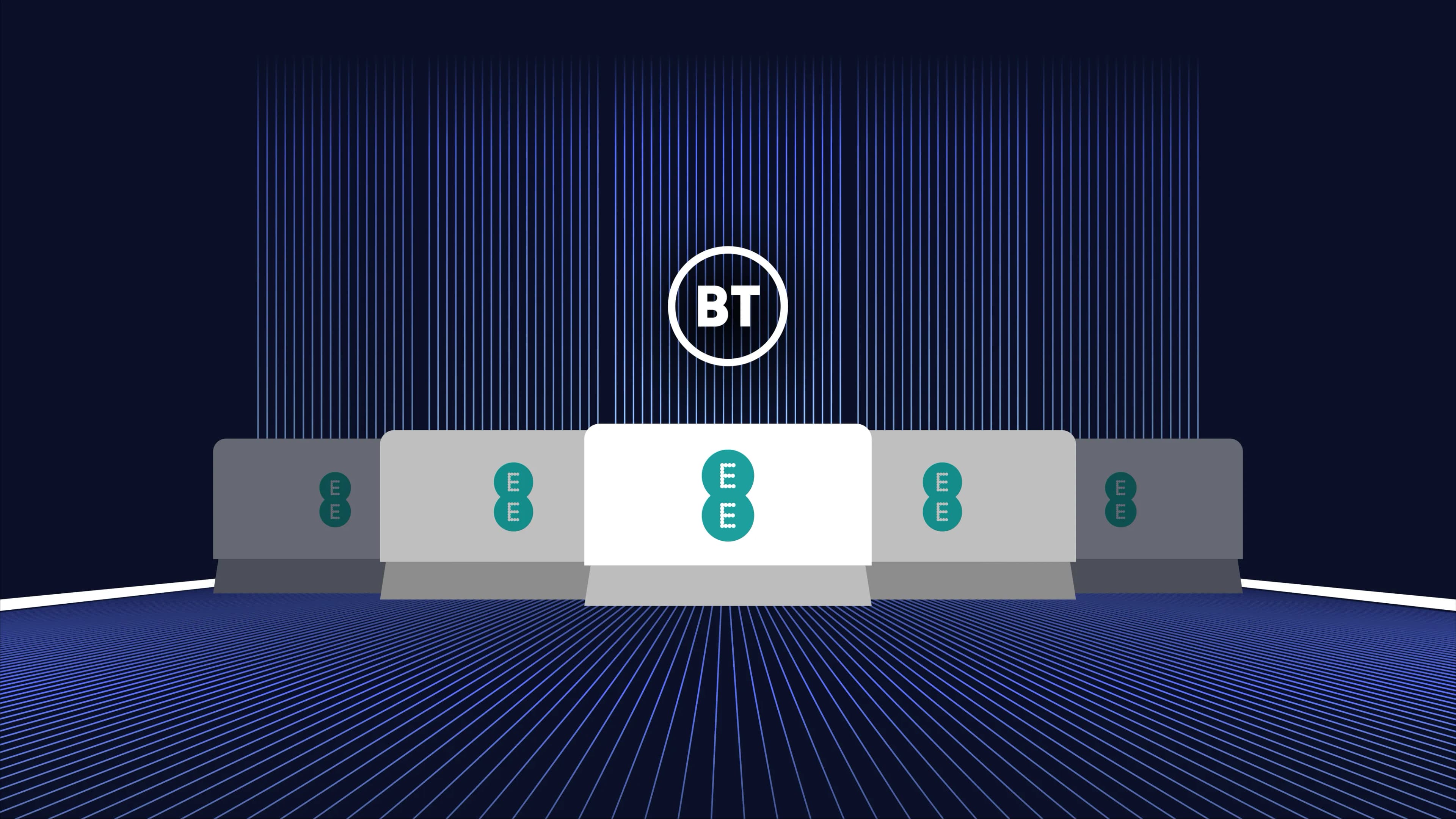 EE Smart Hub Modems with blue Optima data streams beaming in from above