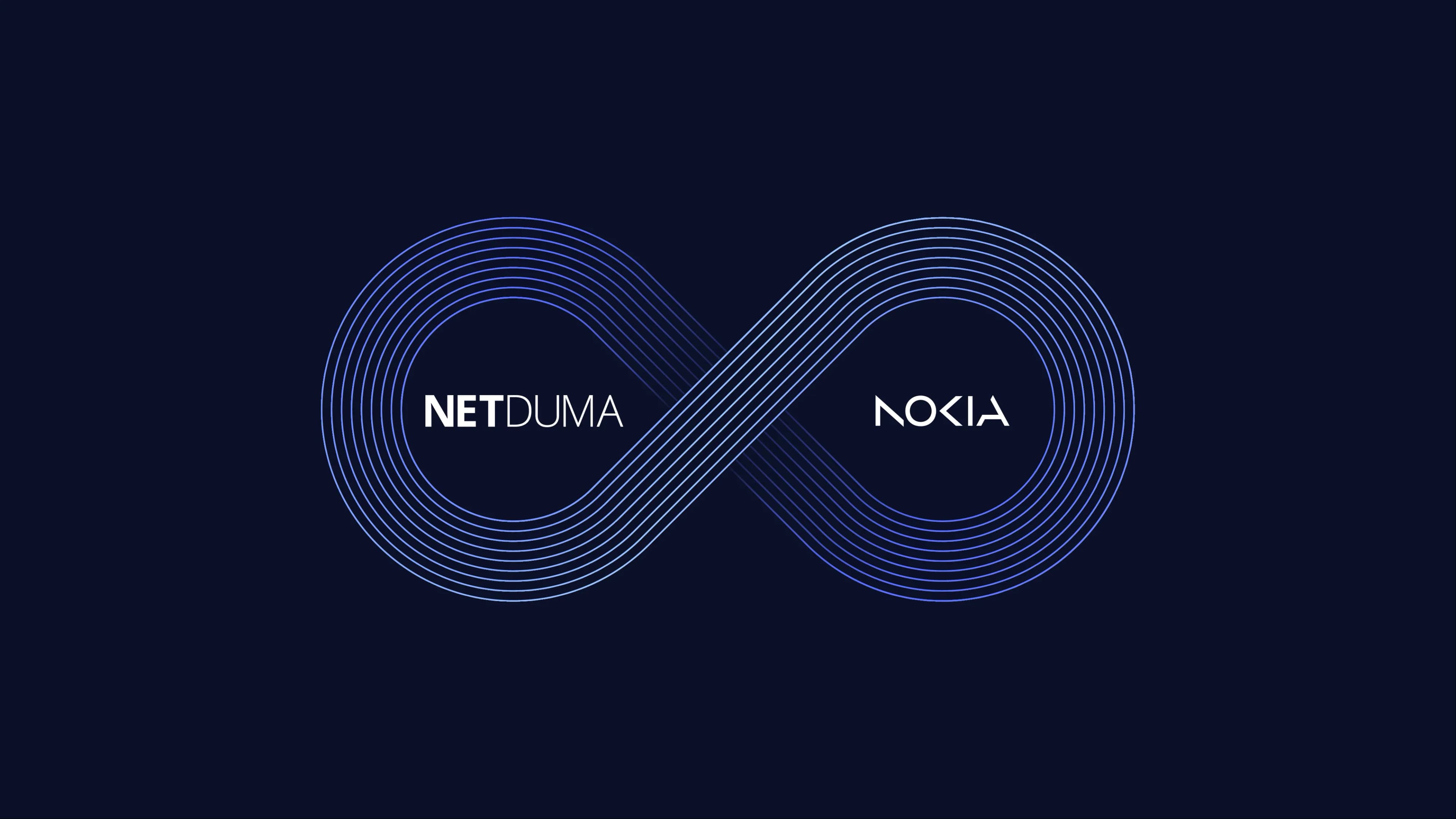 Blue infinity symbol with Netduma and Nokia logos inside each loop