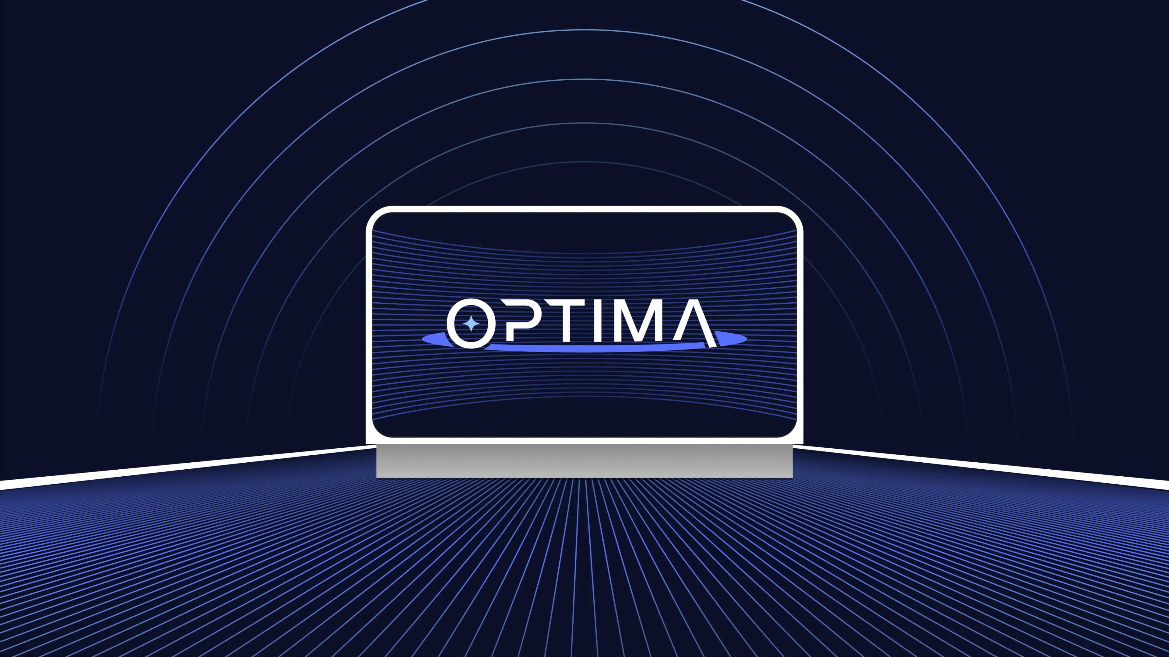 Optima logo on a white modem with blue data streaming in and WiFi signals