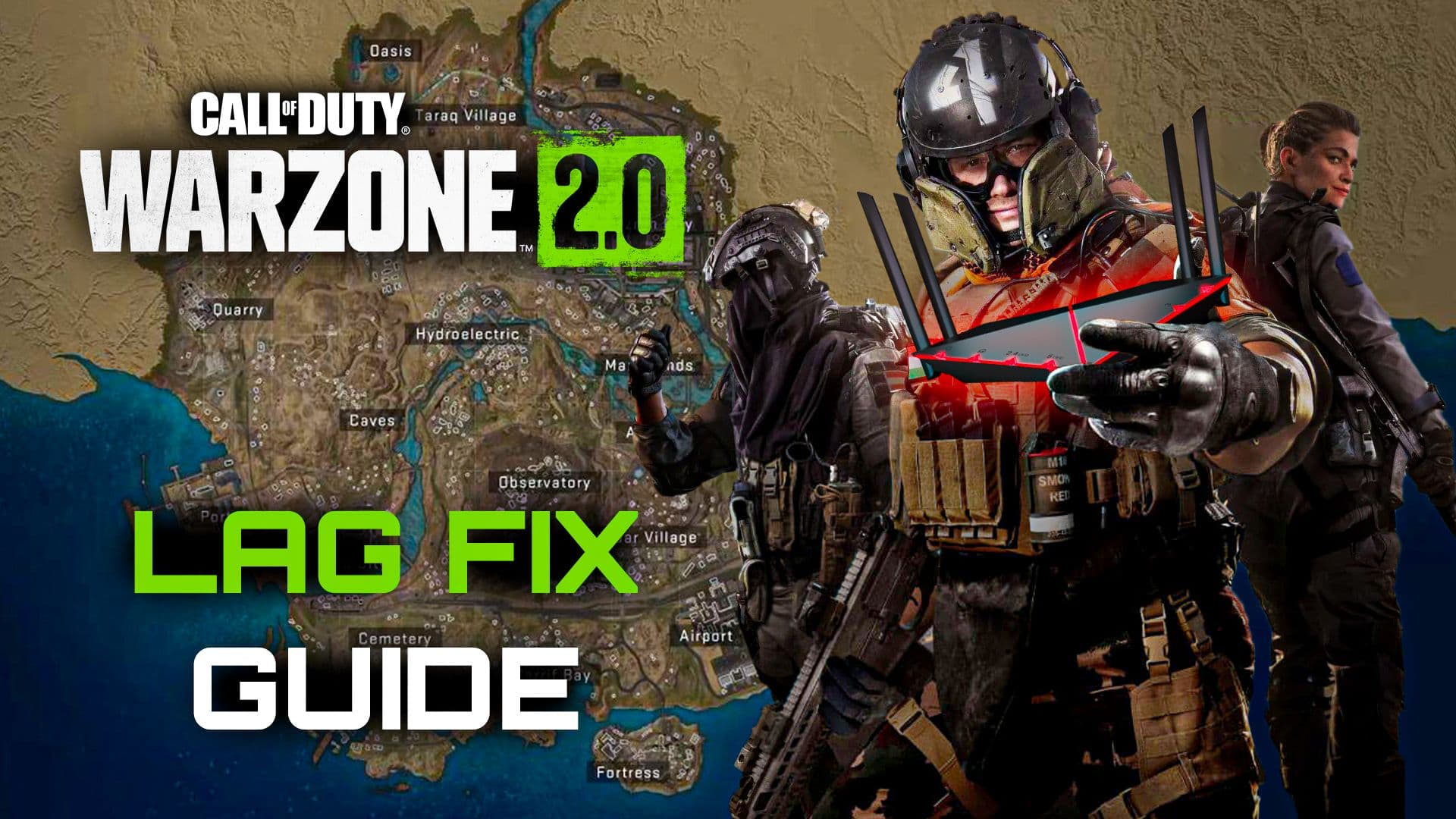 Soldiers from Call of Duty Warzone overlaid on a map of the game